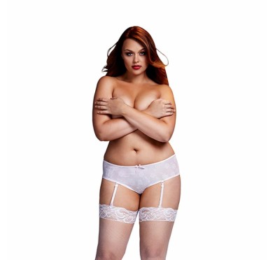 Szorty z otwartym krokiem - Baci Rose Crotchless Boyshort White XL